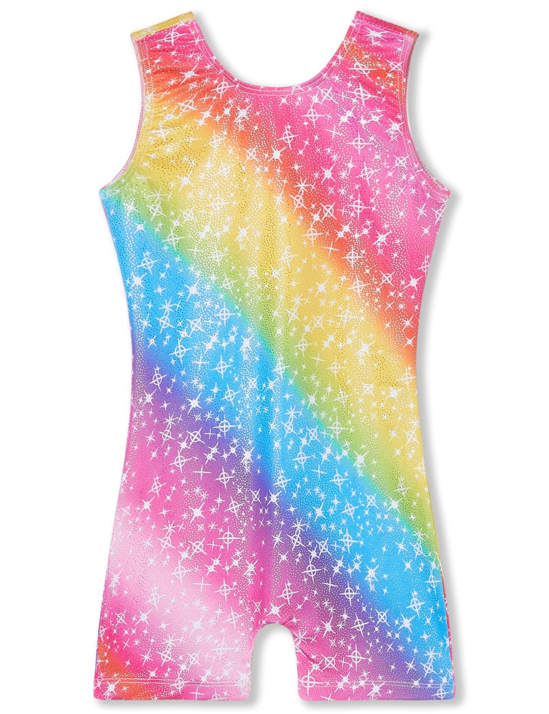 TENVDA Girls Leotards for Gymnastics Size 4t 5t Rainbow Sparkly Biketard Stretchy Classic One-Piece Tumbling Unitard - Image 1