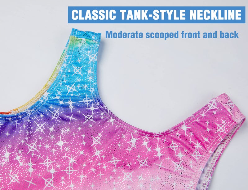 TENVDA Girls Leotards for Gymnastics Size 4t 5t Rainbow Sparkly Biketard Stretchy Classic One-Piece Tumbling Unitard - Image 4