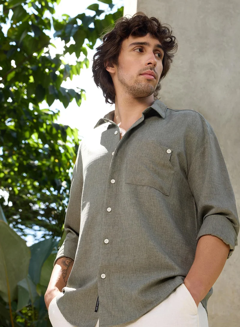 Men's Green Plain/Basic Regular Shirt For Casual Wear | Collared Neck | Long Sleeve | Button Closure | Polyester Shirt Crafted With Comfort Fit For Everyday Wear (3637)