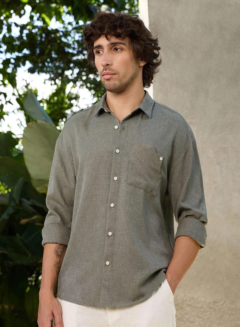 CAHOOT  Men's Green Plain/Basic Regular Shirt For Casual Wear | Collared Neck | Long Sleeve | Button Closure | Polyester Shirt Crafted With Comfort Fit For Everyday Wear (3637) for Men | Best Price UAE