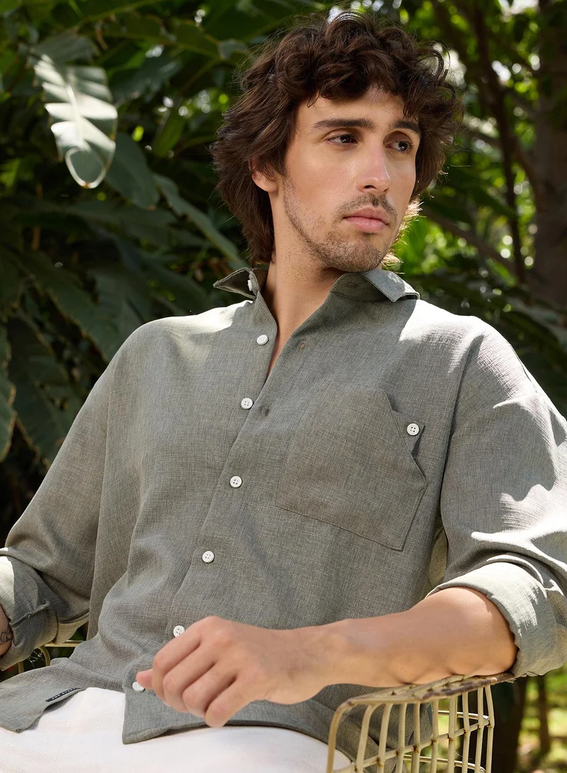 CAHOOT  Men's Green Plain/Basic Regular Shirt For Casual Wear | Collared Neck | Long Sleeve | Button Closure | Polyester Shirt Crafted With Comfort Fit For Everyday Wear (3637) for Men | Best Price UAE