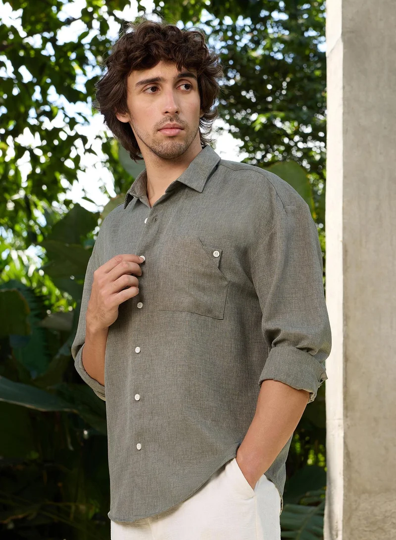 CAHOOT  Men's Green Plain/Basic Regular Shirt For Casual Wear | Collared Neck | Long Sleeve | Button Closure | Polyester Shirt Crafted With Comfort Fit For Everyday Wear (3637) for Men | Best Price UAE