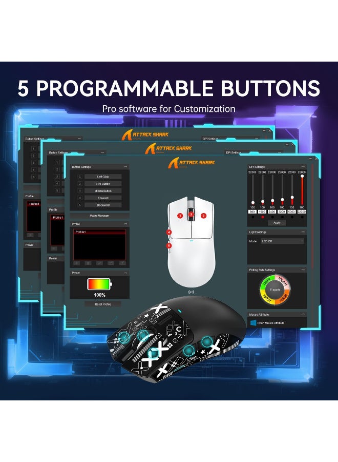 هجوم القرش X11 Lightweight Tri-Mode Wireless 2.4G/USB-C Wired/BT Gaming Mouse with RGB Charging Dock ,22K DPI,PAW3311 Optical Sensor (Black) - Image 5