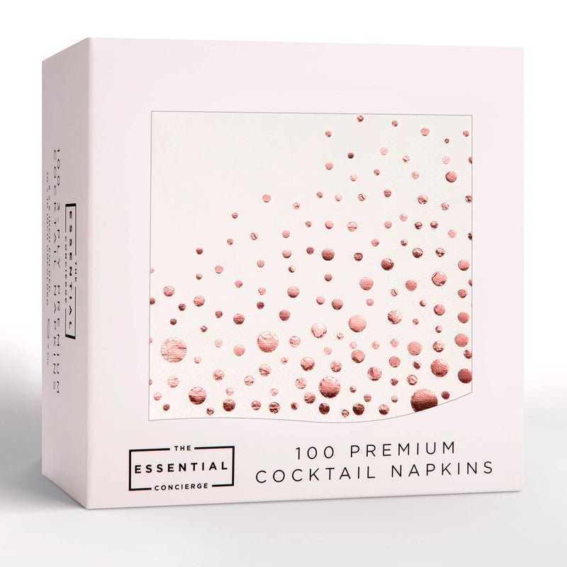 The Essential Concierge Rose Gold Napkins 100 Disposable Cocktail Napkins 5x5 Inch 3Ply Paper Napkins Rose Gold Color