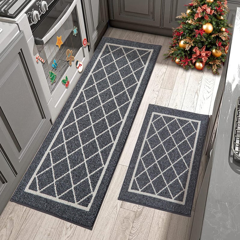 BEQHAUSEKitchenRugsNonSlipKitchenMatsforFloor Machine Washable Kitchen Mats 2 Pieces Grey Kitchen Runner Carpet with TPR Backing 24x35inch24x60inch