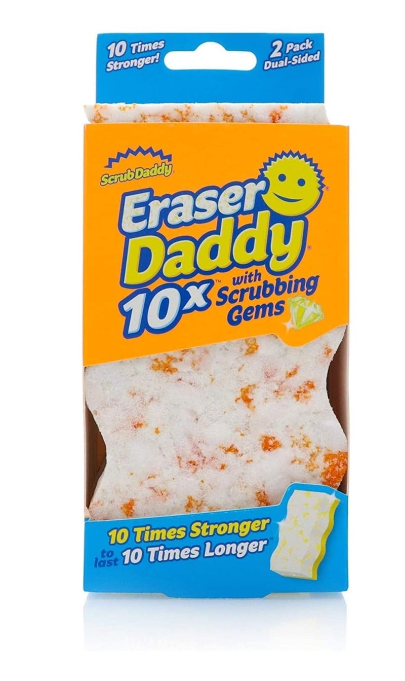 Scrub Daddy Eraser Daddy 10X Cleaning Sponge 2 Pack Dual-Sided Magic Eraser with Scrubbing Gems, Multi Surface Stain Remover Sponge for Kitchen, Bathroom, Walls and Household Cleaning - Image 1