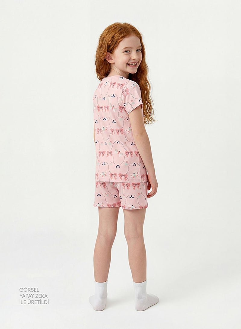 Penti Girl's Cotton Lounge in the Garden Shorts Sleeve 2-pack Pajama Set - Mint Green - Image 5