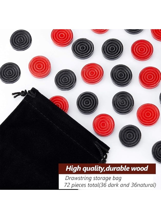 Skylety 72 Pieces Wooden Checkers 106 Inch Checkers Board Game Pieces Stackable Ridge in Drawstring Storage Pouch for Checkers Backgammon Game Red and Black  - Image 2