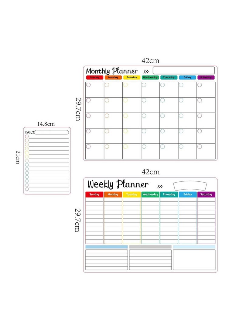 Cool Baby - COOLBABY Magnetic Dry Erase Calendar Whiteboard for Refrigerator 3 Boards Included Monthly Weekly Daily Calendar Whiteboard for Family Planner Kitchen Schedule Board 6 Markers 1 Eraser - Image 1