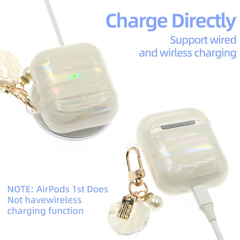 CASEFUN Compatible with AirPod Case 1st/2nd Generation, Shell Print Protective Case Cover for AirPods with Cleaner Kit and Shell Keychain Accessories for Women Girls - Image 5