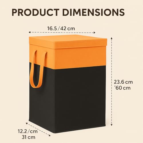 Ink Craft 75L Large Laundry Basket with Lid – Foldable Dirty Clothes Hamper & Cloth Storage Bin, Multipurpose Laundry Bag & Clothes Organizer for Bedroom, Bathroom & Home (1, orange) - Image 2