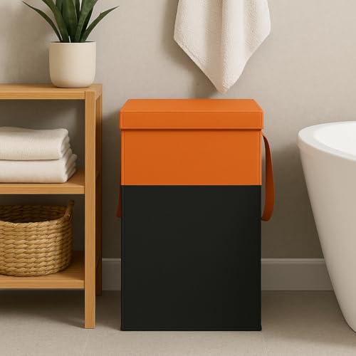 Ink Craft 75L Large Laundry Basket with Lid – Foldable Dirty Clothes Hamper & Cloth Storage Bin, Multipurpose Laundry Bag & Clothes Organizer for Bedroom, Bathroom & Home (1, orange) - Image 1