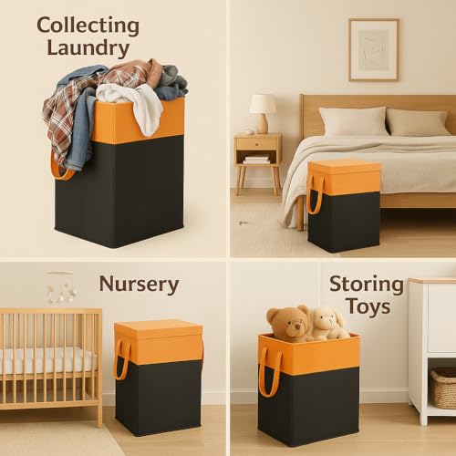 Ink Craft 75L Large Laundry Basket with Lid – Foldable Dirty Clothes Hamper & Cloth Storage Bin, Multipurpose Laundry Bag & Clothes Organizer for Bedroom, Bathroom & Home (1, orange) - Image 4