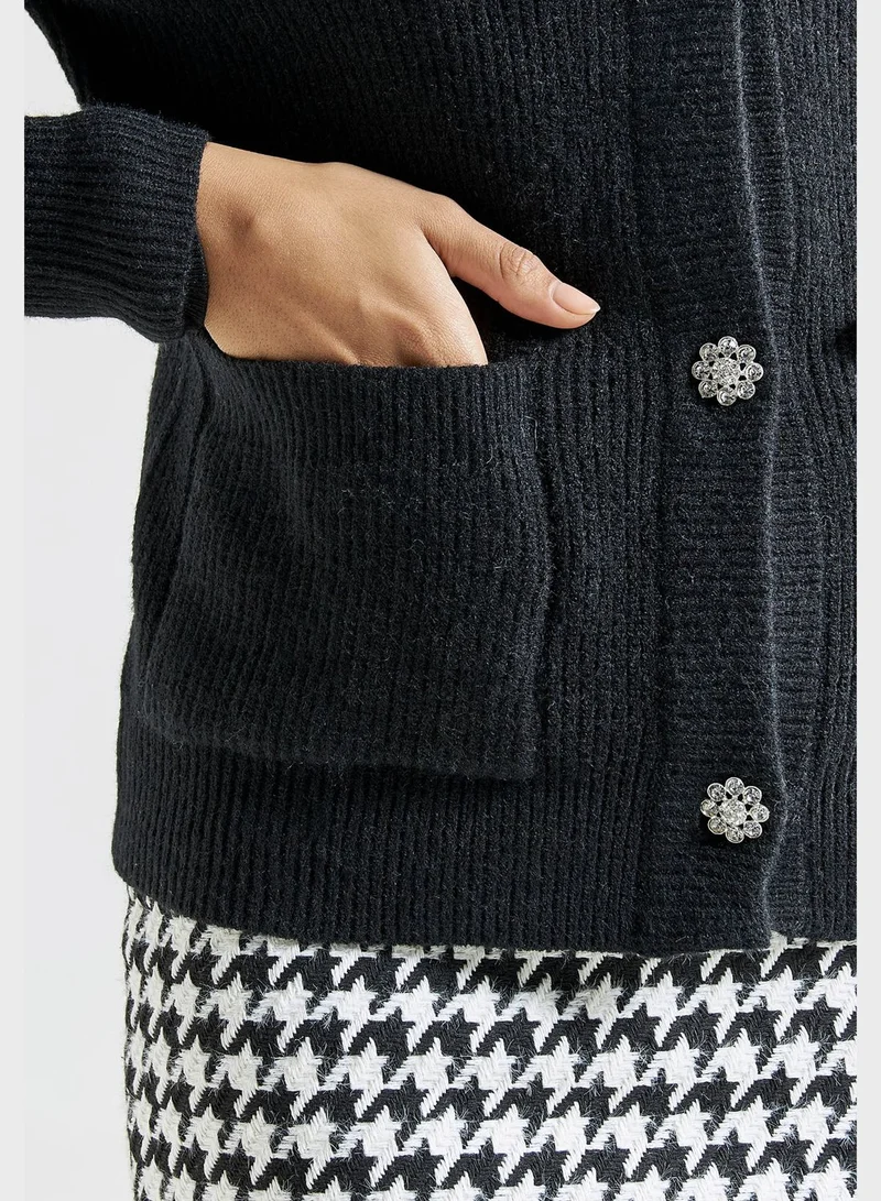 FAV Embellished Ribbed Cardigan