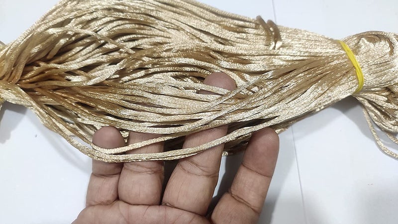 OMX 2.5 MM Thick, Total 120 Mtr (2 Rolls, 60 Mtr in 1 Roll). Thick Malai Macrame Cord/Malai Dori/Silk Macrame, Bugtail Satin Cord Shamballa Beading Kumihimo String (Lt Biege) - Image 1