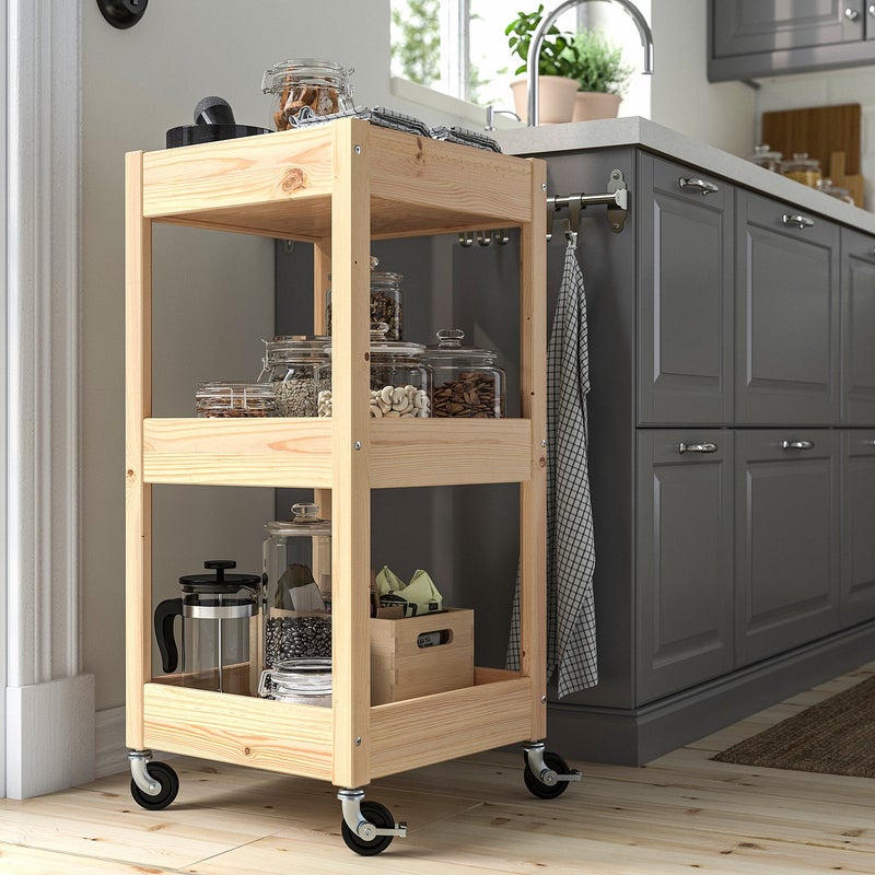 Baitique Solid Pine Utility Trolley, 38x38x82 cm - Image 2