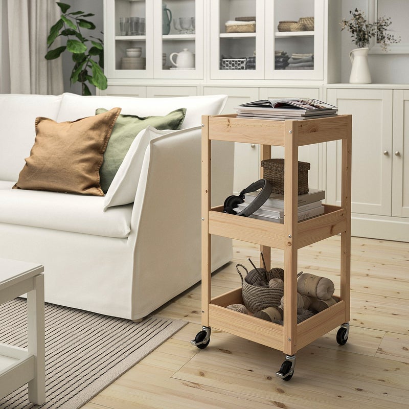 Baitique Solid Pine Utility Trolley, 38x38x82 cm - Image 3