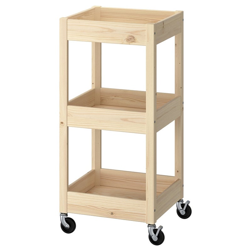 Baitique Solid Pine Utility Trolley, 38x38x82 cm - Image 1