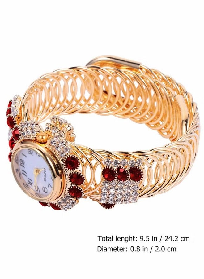 اتش واي ساعات نسائية ، ساعة كوارتز ذهبية لامعة مع ماس من أحجار الراين الكريستالية ، لمجوهرات المعصم النسائية ، ساعة سوار سوار للسيدات (روبي) - Image 3
