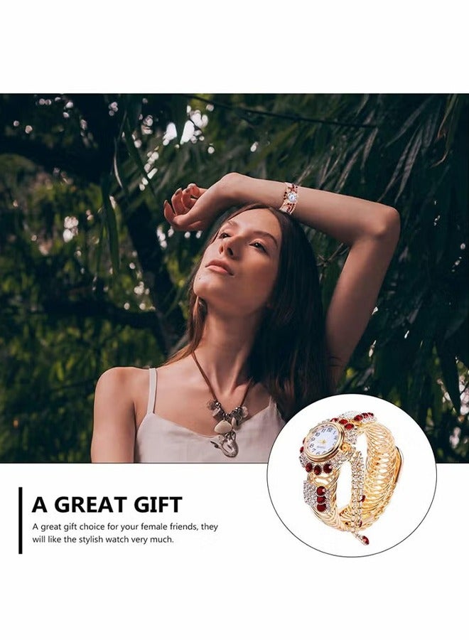 اتش واي ساعات نسائية ، ساعة كوارتز ذهبية لامعة مع ماس من أحجار الراين الكريستالية ، لمجوهرات المعصم النسائية ، ساعة سوار سوار للسيدات (روبي) - Image 2