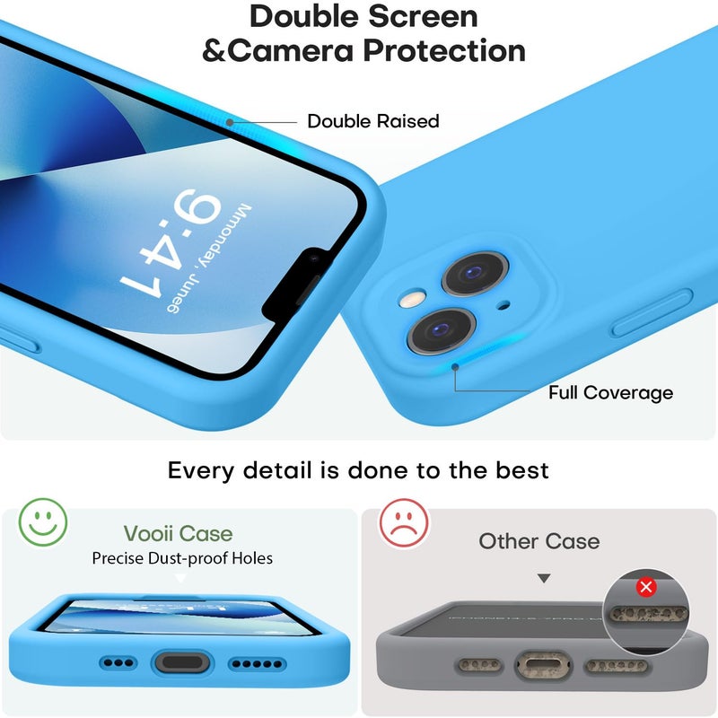 Vooii Compatible with iPhone 13 Case, Liquid Silicone Upgrade [Camera Protection] [Soft Anti-Scratch Microfiber Lining] Shockproof Phone Case for iPhone 13 6.1 inch - Blue - Image 3