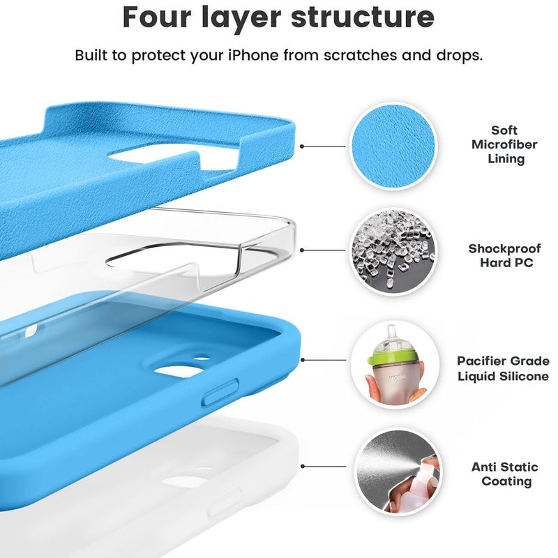 Vooii Compatible with iPhone 13 Case, Liquid Silicone Upgrade [Camera Protection] [Soft Anti-Scratch Microfiber Lining] Shockproof Phone Case for iPhone 13 6.1 inch - Blue - Image 2