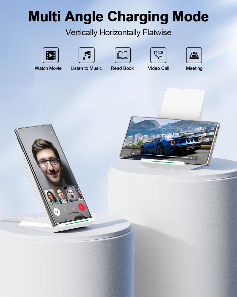 NANAMI Fast Wireless Charger - Qi Certified Charging Stand 7.5W Compatible iPhone 17/17 Pro/17 Pro Max/16/15/14/13/12, 10W for Samsung Galaxy S25/S24/S24 Ultra//S23/S22/21/S20 and Qi-Enabled Phones - Image 2