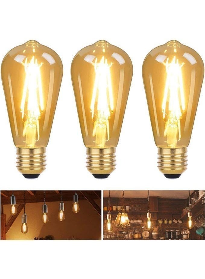 3-Pack LED Filament Bulb ST64 E27 - 4W Warm White - 450lm - Amber Glass - Image 1