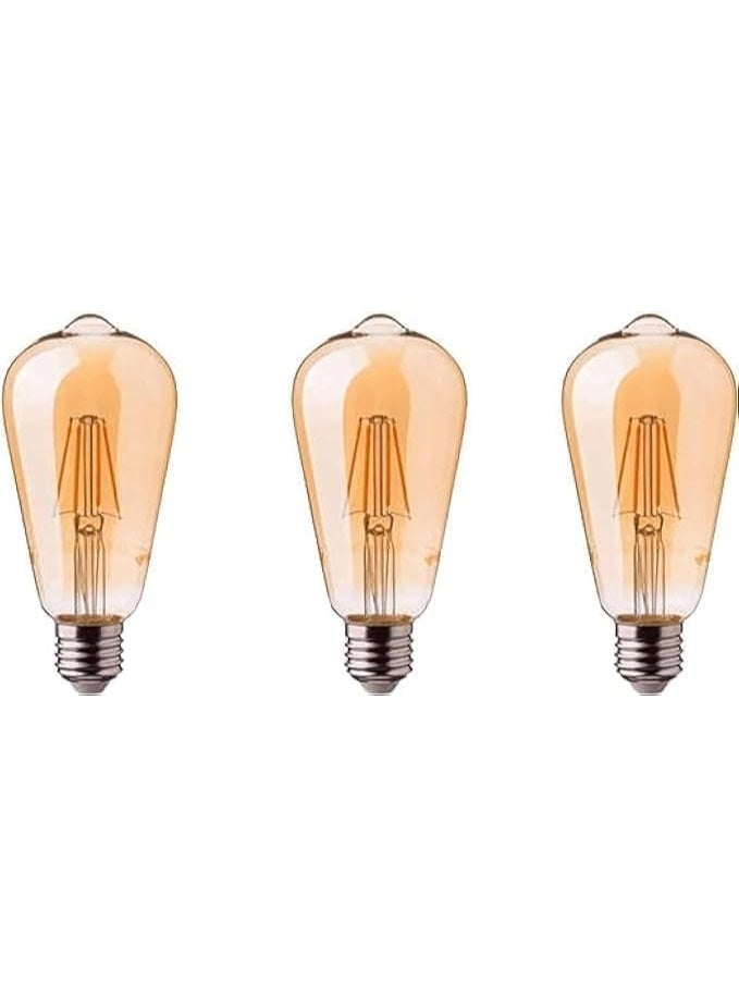 3-Pack LED Filament Bulb ST64 E27 - 4W Warm White - 450lm - Amber Glass - Image 2