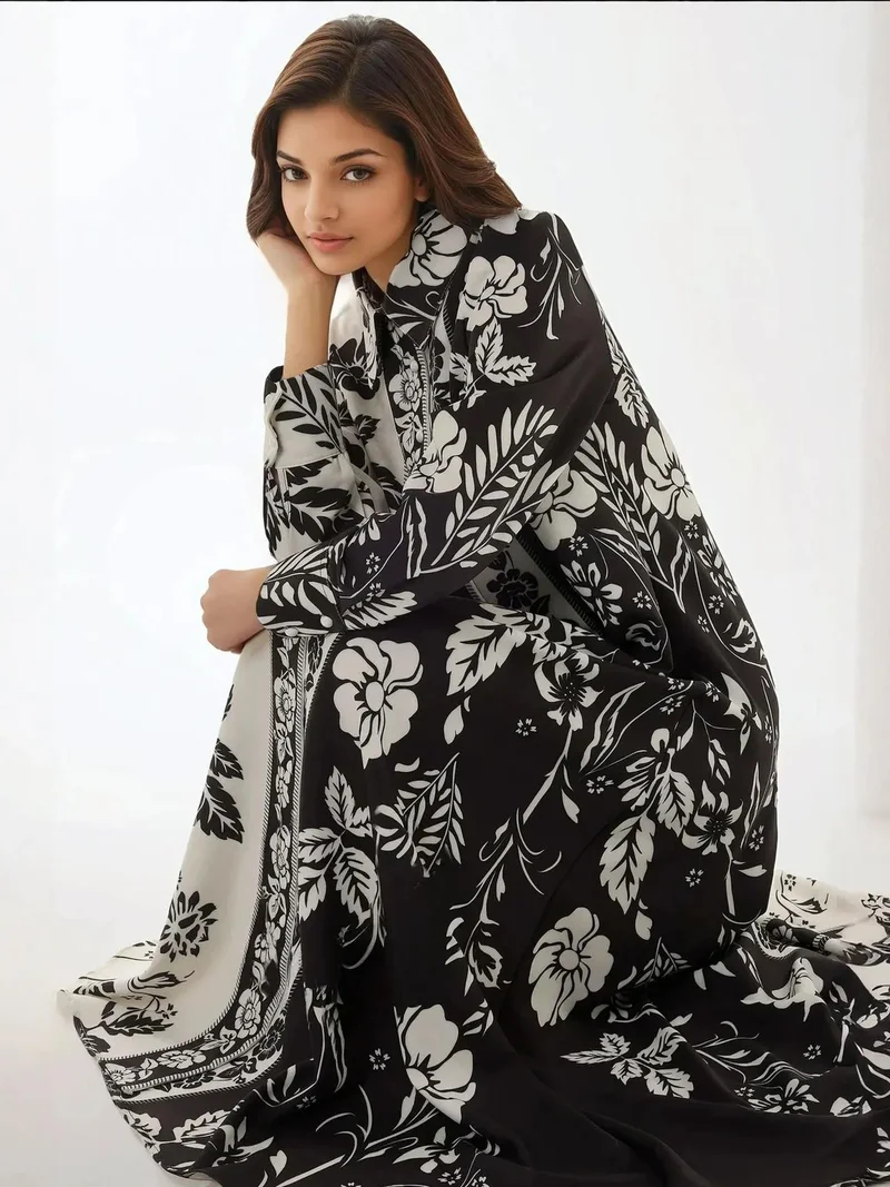 زوبعة فستان ماكسي طويل بأكمام مطبوعة مع حزام