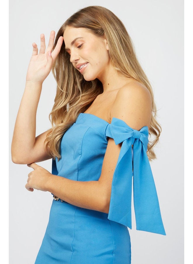 Little Mistress Alain Cornflower Tie Sleeve Belted Midi Dress  - Image 3