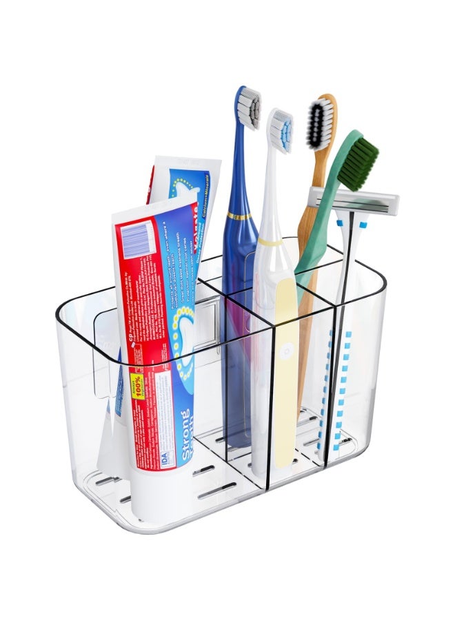5 Slots Toothpaste Holder for Bathroom Countertop and Wall Mounted Electric Toothbrush Stand Kids Organizer Storage for Family White - Image 1