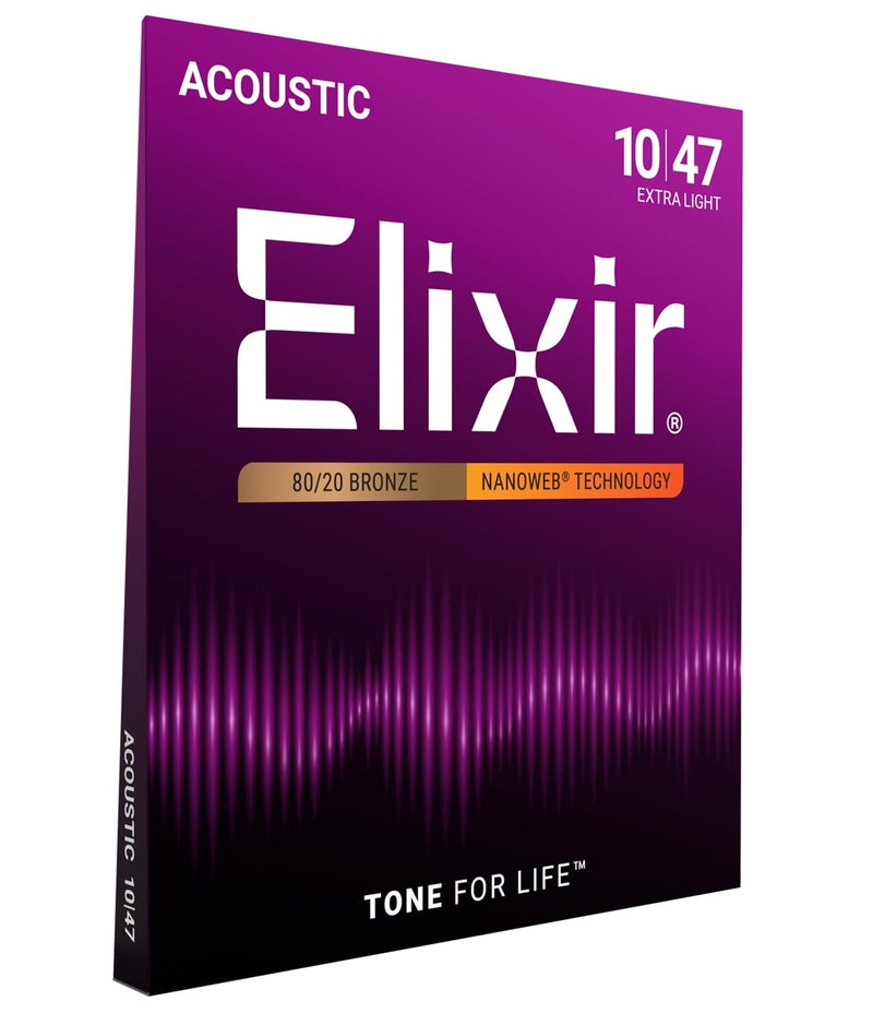 Elixir Strings, Acoustic Guitar Strings, 80/20 Bronze with NANOWEB Technology, Longest-Lasting Bright and Focused Tone For Life with Comfortable Feel, 6 String Set, Extra Light 10-47 - Image 1