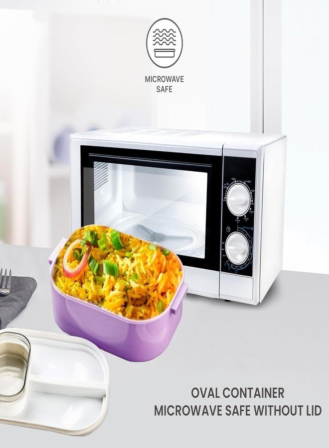 DEBINS Leakproof Airtight Lunch Box with Sauce Compartment & Spoon | BPA-Free Food Grade Tiffin Box | Microwave Safe, Durable & Portable | Ideal for Office, School & Travel (Lilac) - Image 3