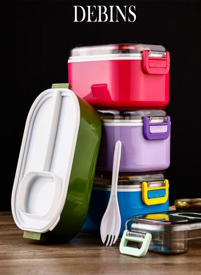 DEBINS Leakproof Airtight Lunch Box with Sauce Compartment & Spoon | BPA-Free Food Grade Tiffin Box | Microwave Safe, Durable & Portable | Ideal for Office, School & Travel (Lilac) - Image 4