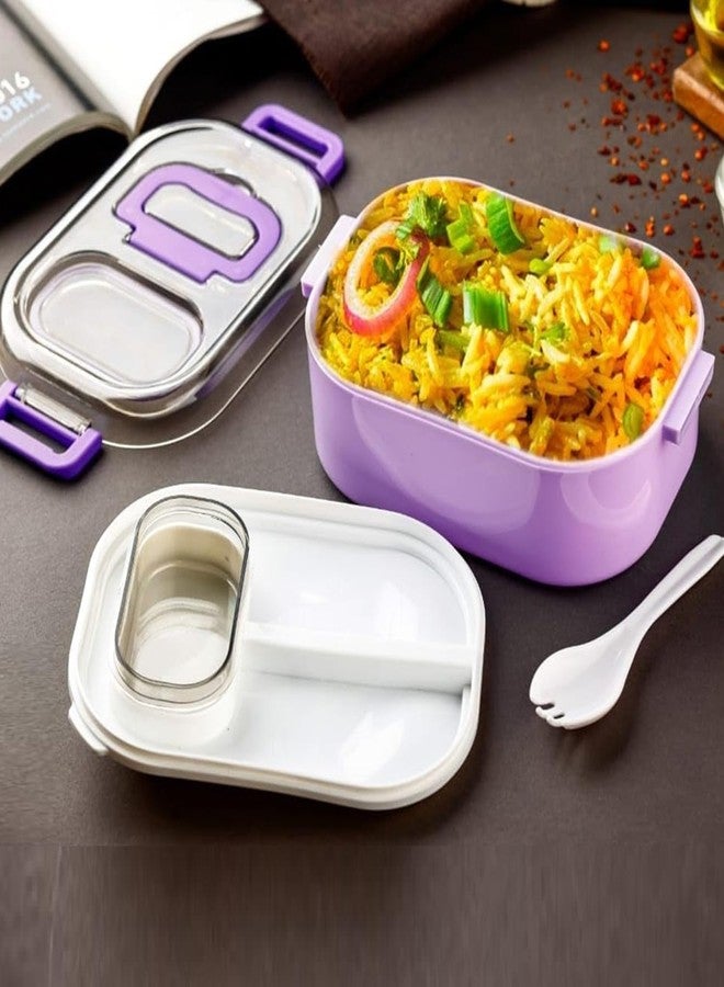 DEBINS Leakproof Airtight Lunch Box with Sauce Compartment & Spoon | BPA-Free Food Grade Tiffin Box | Microwave Safe, Durable & Portable | Ideal for Office, School & Travel (Lilac) - Image 1