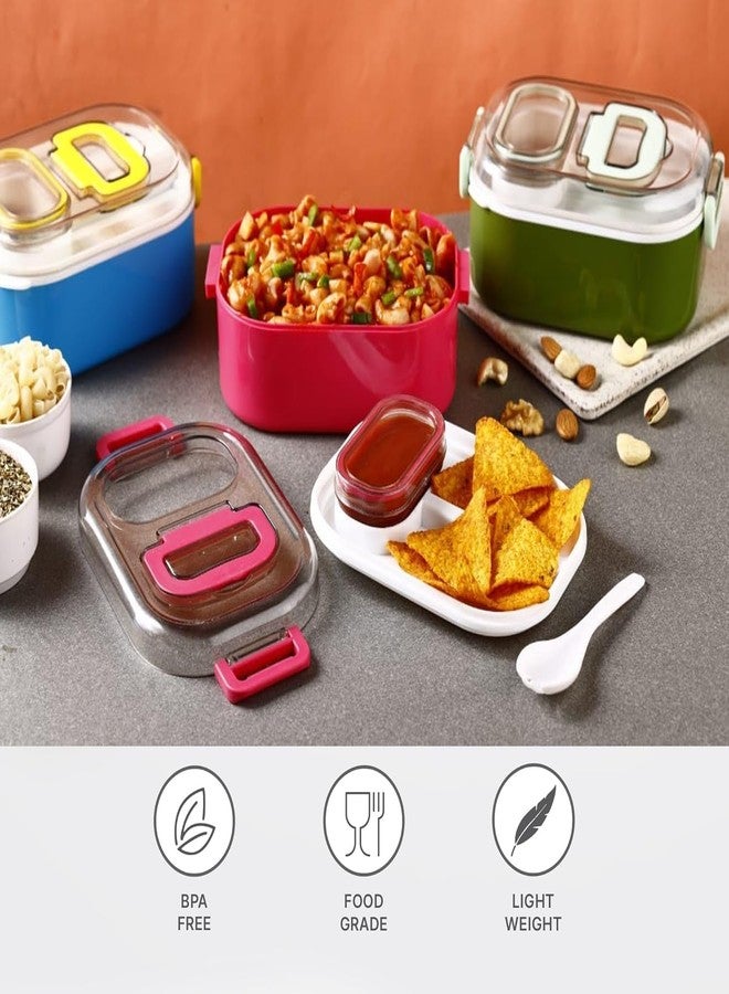 DEBINS Leakproof Airtight Lunch Box with Sauce Compartment & Spoon | BPA-Free Food Grade Tiffin Box | Microwave Safe, Durable & Portable | Ideal for Office, School & Travel (Lilac) - Image 2