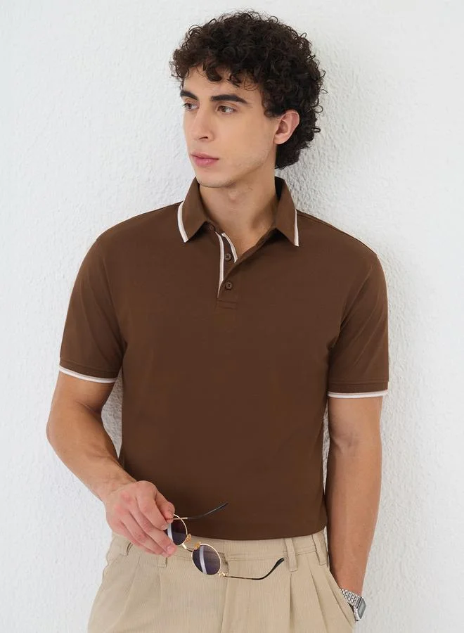 The Souled Store Men Brown Solid Pique Polo