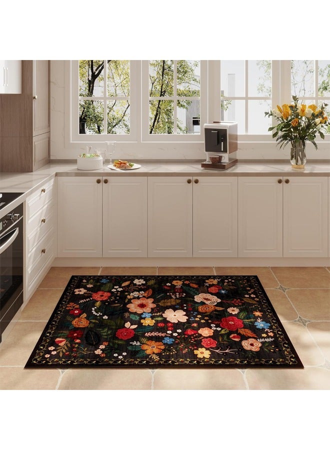 L&E Door Mat Indoor Entrance 60×90cm Rug Machine Washable Boho Floral Small Area Rug Non-Slip Low Pile Throw Rugs for Entryway, Kitchen, Front Door Indoor Entrance, Entry, Kids Room  - Image 4