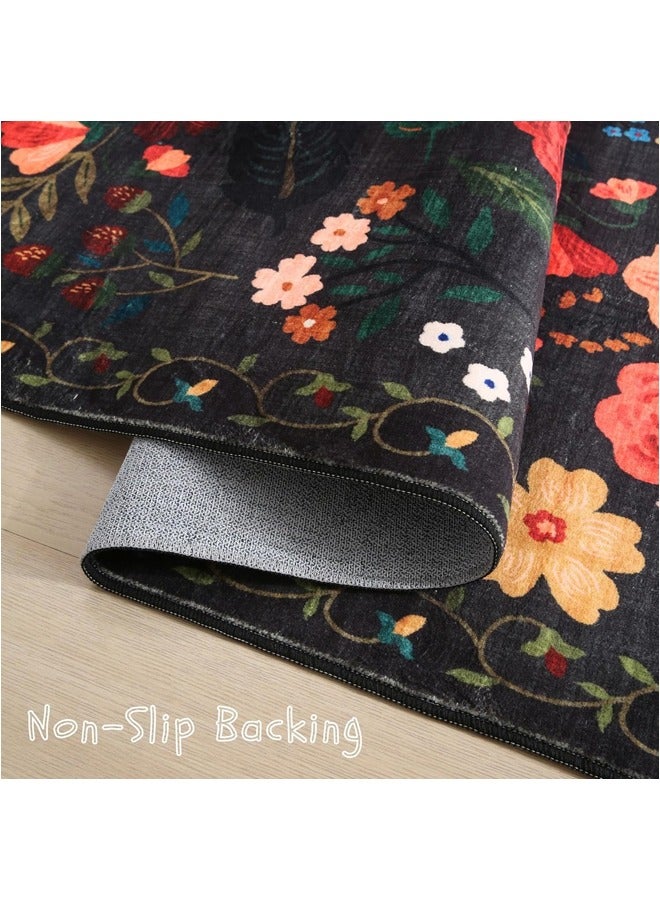 L&E Door Mat Indoor Entrance 60×90cm Rug Machine Washable Boho Floral Small Area Rug Non-Slip Low Pile Throw Rugs for Entryway, Kitchen, Front Door Indoor Entrance, Entry, Kids Room  - Image 3