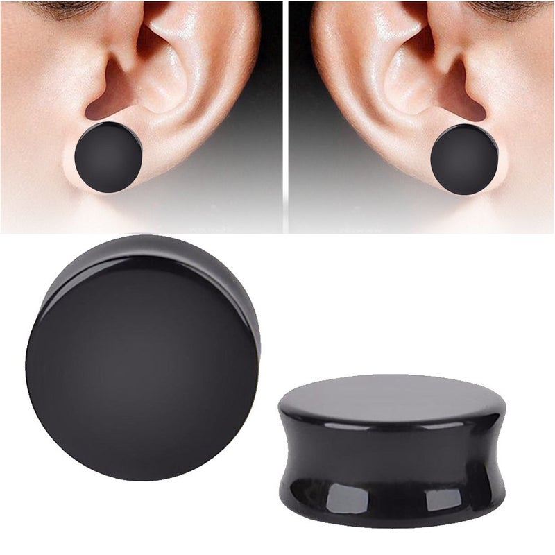 HQLA 1 Pair Natural Obsidian Stone Double Flared Flesh Tunnels Ear Plugs Gauges Stretcher Expander (9/16"(14mm)) - Image 3
