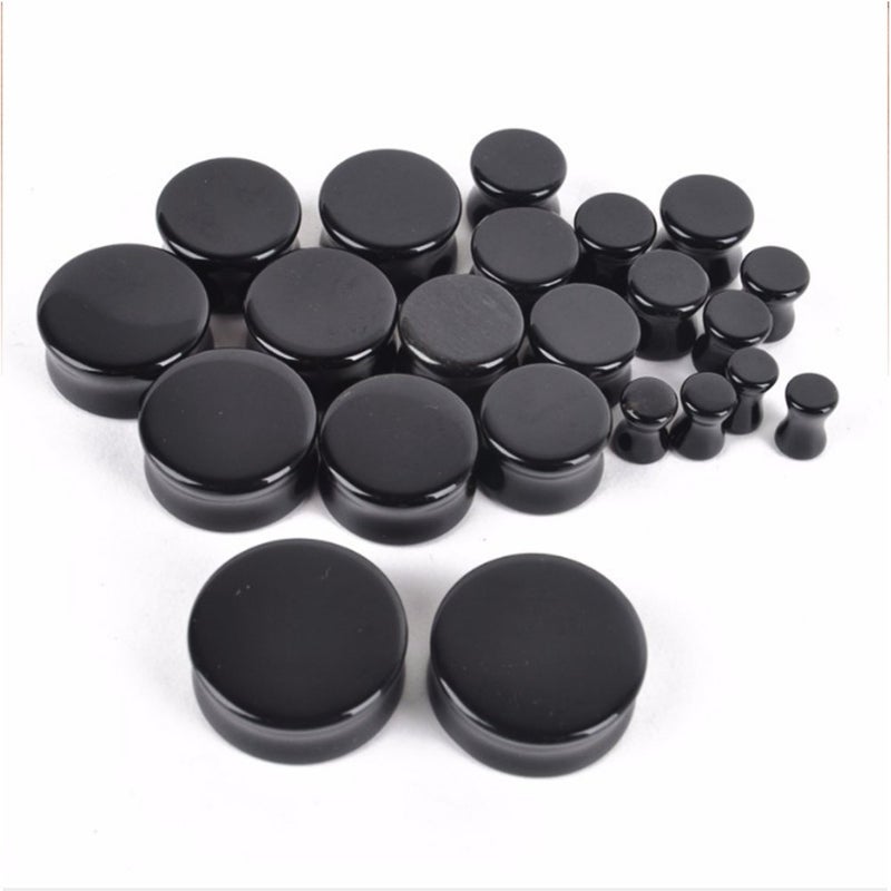 HQLA 1 Pair Natural Obsidian Stone Double Flared Flesh Tunnels Ear Plugs Gauges Stretcher Expander (9/16"(14mm)) - Image 2