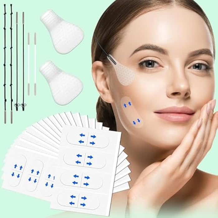 NBF Face Lift Tape Invisible With String, Face Tape Lifting Invisible, Neck Lift Tape Behind Neck, V-Shaped Instant Facelift, Waterproof Transparent for Sagging Skin, Double Chin, Wrinkles, Eyes, 160PCS-F - Image 1