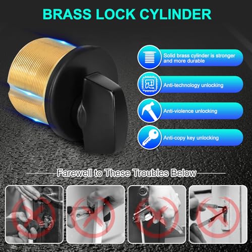 Reetometal Commercial Mortise Lock Cylinder 1 for Adams Rite Kawneer Vistawall and Most Storefront Doors Black with Thumbturn - Image 3