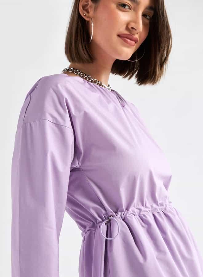 سبلاش فيڤ فستان سادة متعدد الطبقات بأكمام منفوخة - Image 4