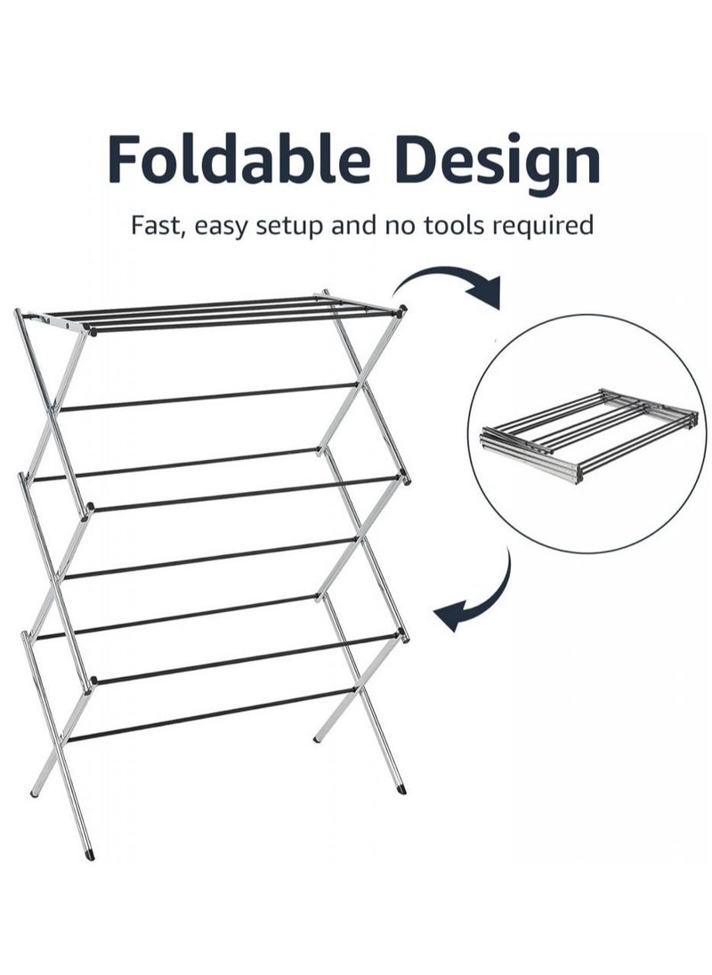 AIWANTO Portable Foldable Adjustable Clothes Drying Rack Clothes Rack for Air Drying Clothing Sturdy Durable Clothes Dryer Laundry Drying Stand for Indoor Outdoor Balcony  - Image 2