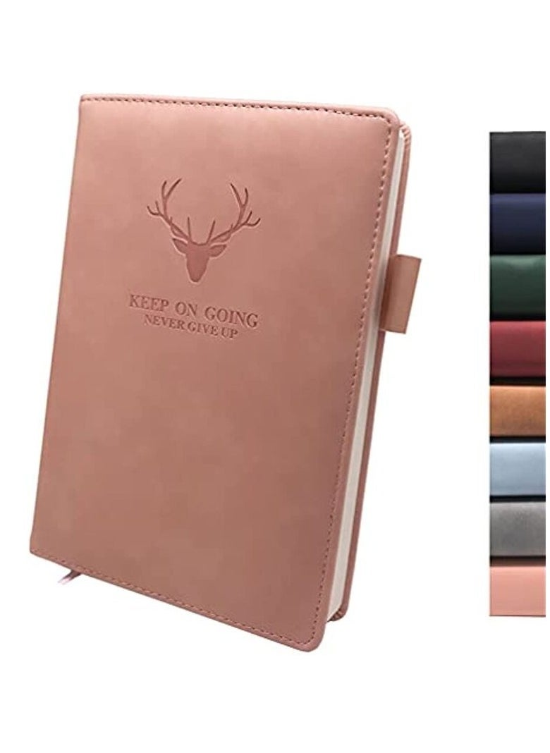 Tanyaz A5 Leather Ruled Notebook,360 Pages Super Thick Wax Sense Leather Business Office Daily Work Student Notebook with Pen Loop, Bookmark for Office Home School Business Writing & Note Taking (Pink)  - Image 1