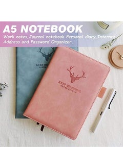 Tanyaz A5 Leather Ruled Notebook,360 Pages Super Thick Wax Sense Leather Business Office Daily Work Student Notebook with Pen Loop, Bookmark for Office Home School Business Writing & Note Taking (Pink)  - Image 2