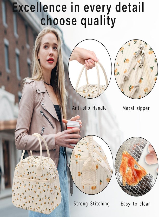 Carry bloom حقيبة غداء Carry bloom للنساء، حقيبة غداء معزولة، حقيبة غداء مخملية لطيفة، حقيبة غداء قابلة لإعادة الاستخدام للعمل (لون أصفر مزهر) - Image 5