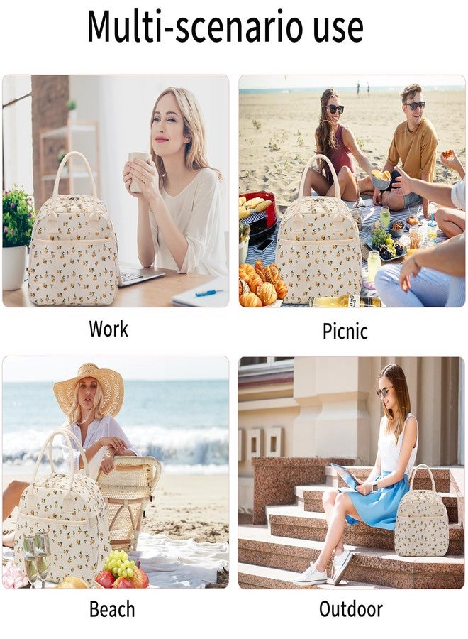Carry bloom حقيبة غداء Carry bloom للنساء، حقيبة غداء معزولة، حقيبة غداء مخملية لطيفة، حقيبة غداء قابلة لإعادة الاستخدام للعمل (لون أصفر مزهر) - Image 2